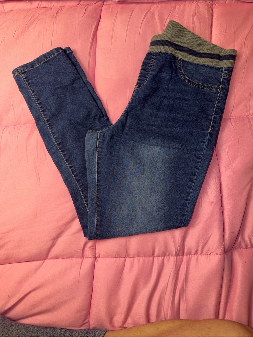 No Boundaries Dark Blue Pull-On Jeggings with Olive Stripe Waistband XL (15-17)